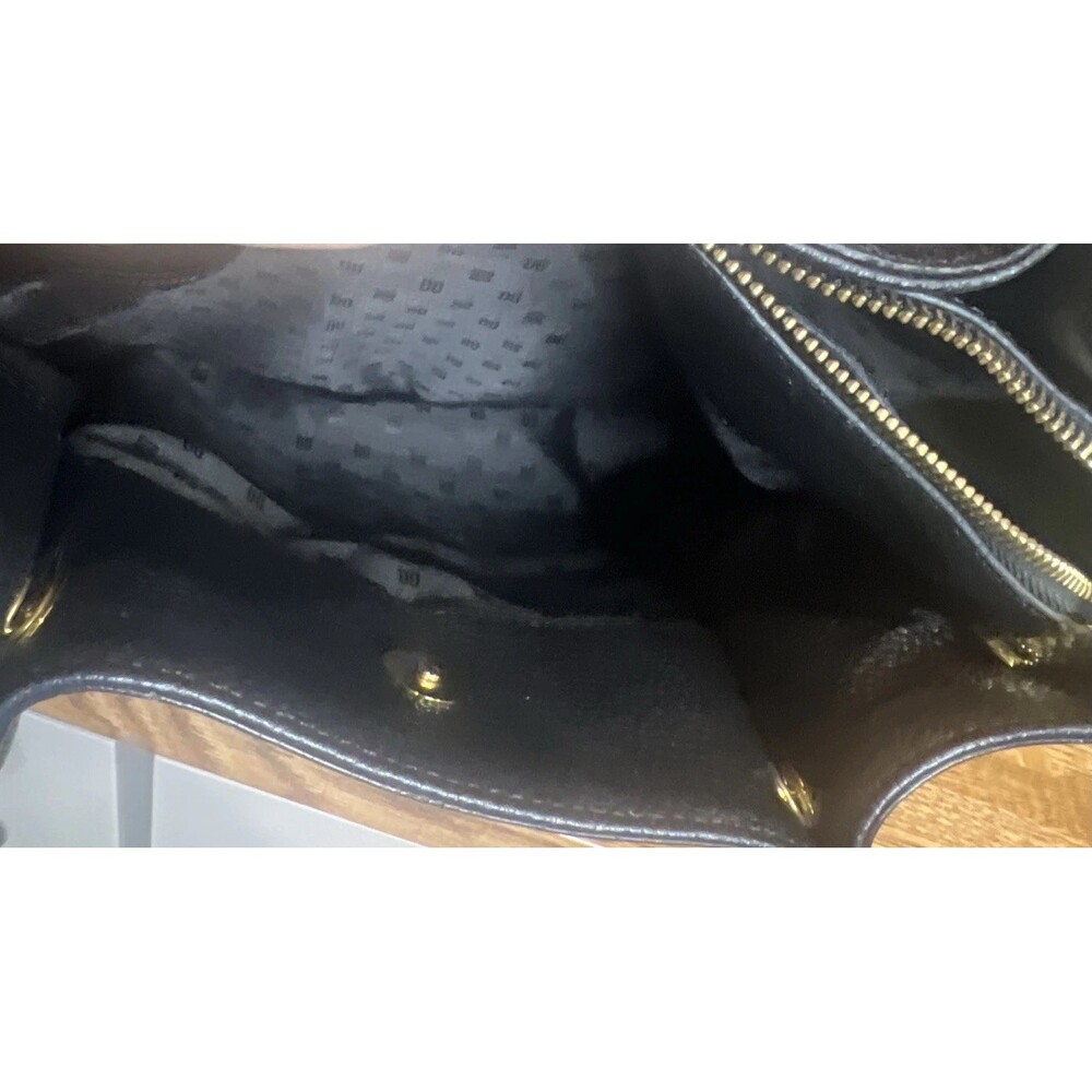 DAKS London Black Pebbled Leather Satchel Bag Gold Hardware Braided Detail - Picture 14 of 16